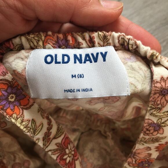 Old Navy Girls Romper Cream Floral Decorative Shoulder Tie Cami Romper Size 8 M - Picture 5 of 7